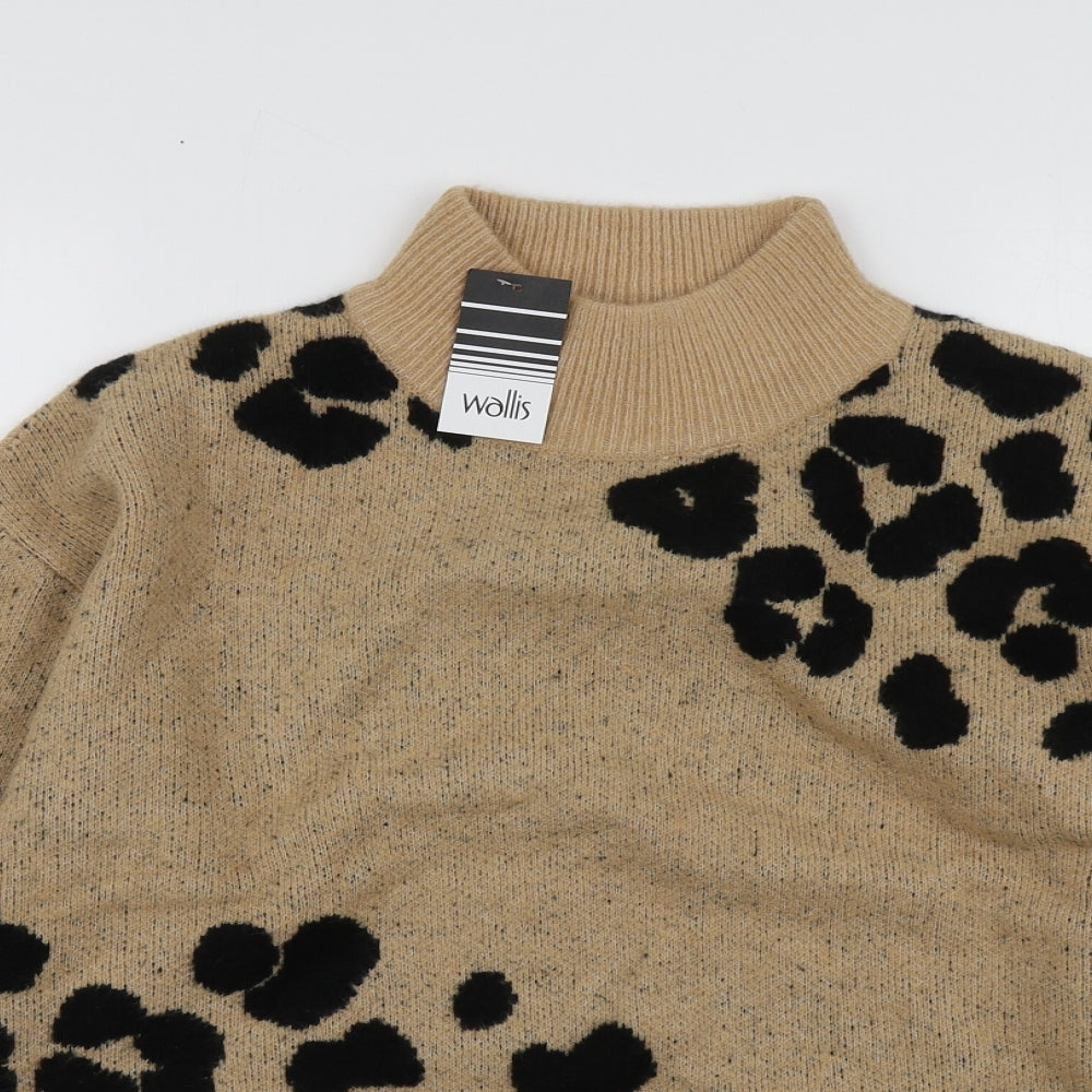 Wallis Womens Beige High Neck Animal Print Acrylic Pullover Jumper Size S