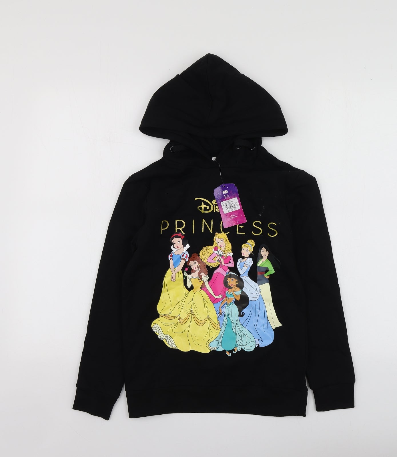 Disney Girls Black Geometric Cotton Pullover Hoodie Size 9-10 Years