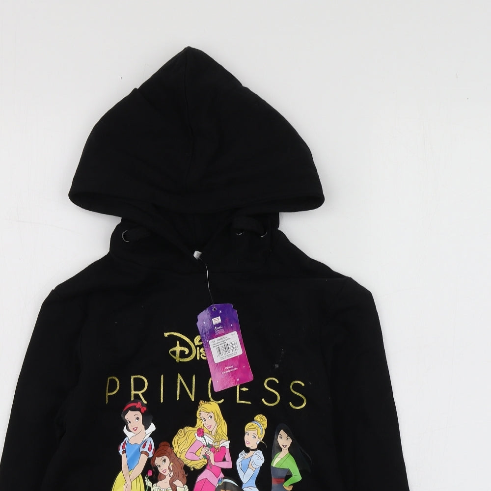Disney Girls Black Geometric Cotton Pullover Hoodie Size 9-10 Years