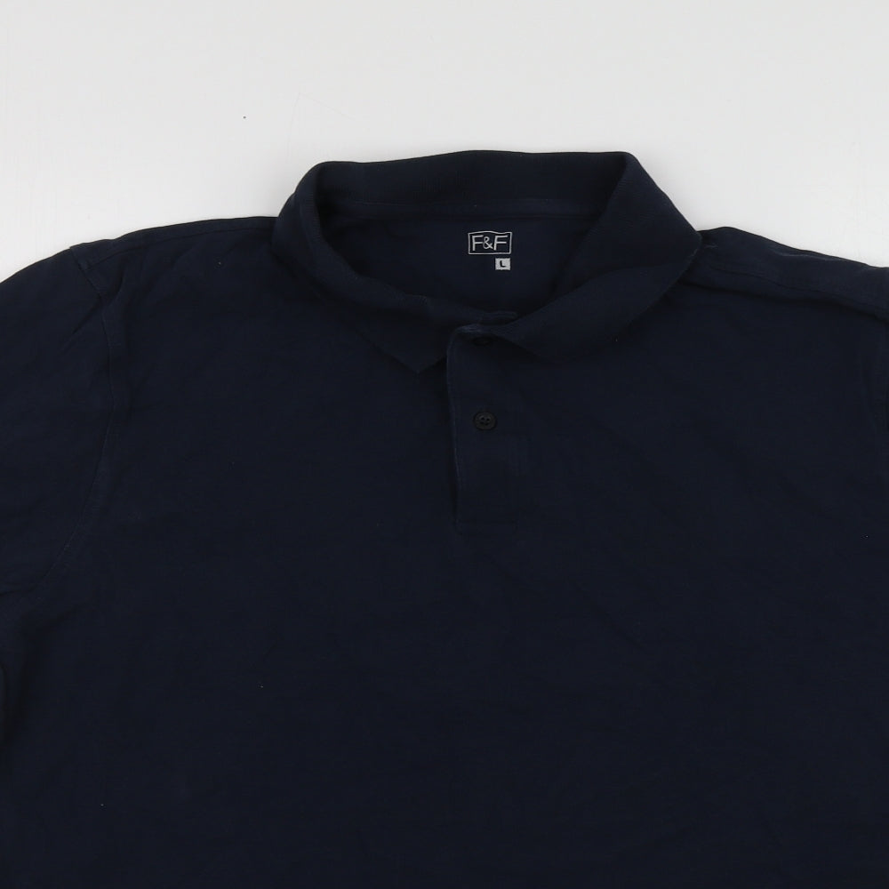 F&F Mens Blue  Cotton  Polo Size L Collared