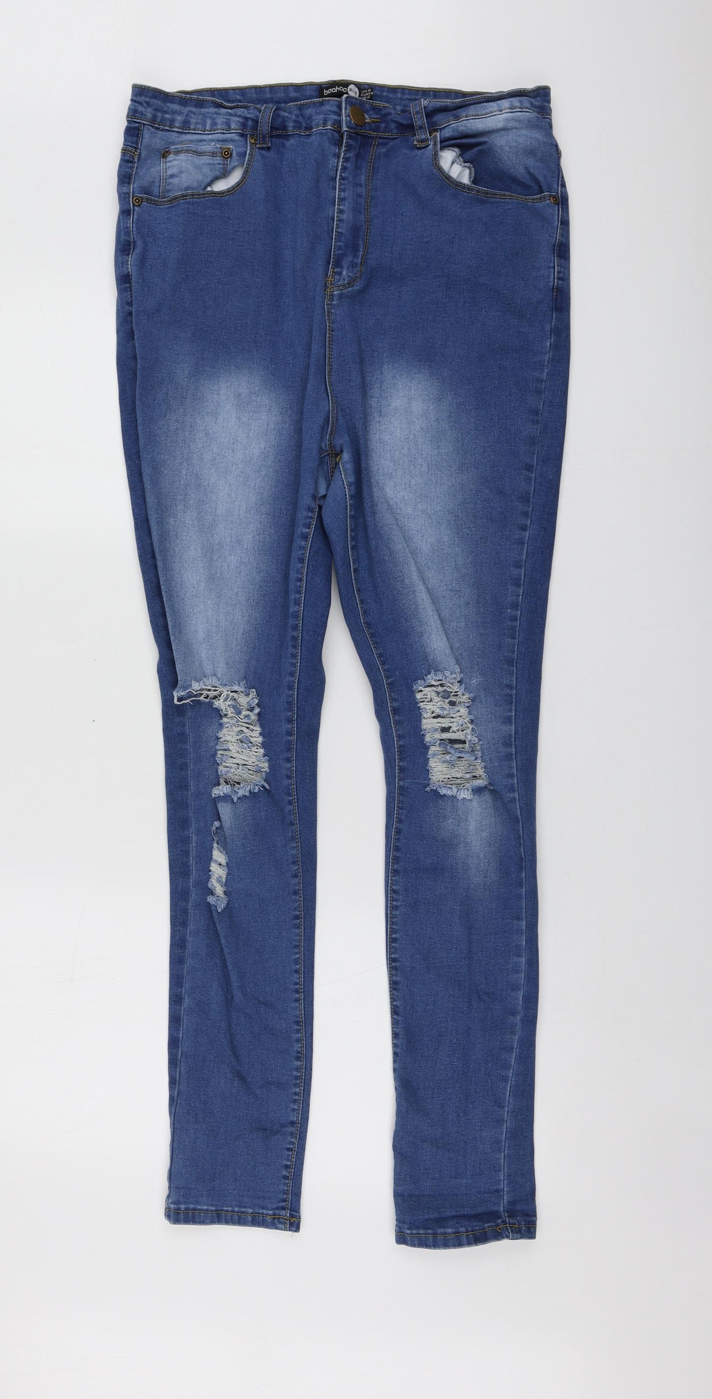 Boohoo Womens Blue  Cotton Skinny Jeans Size 16 L29 in Regular