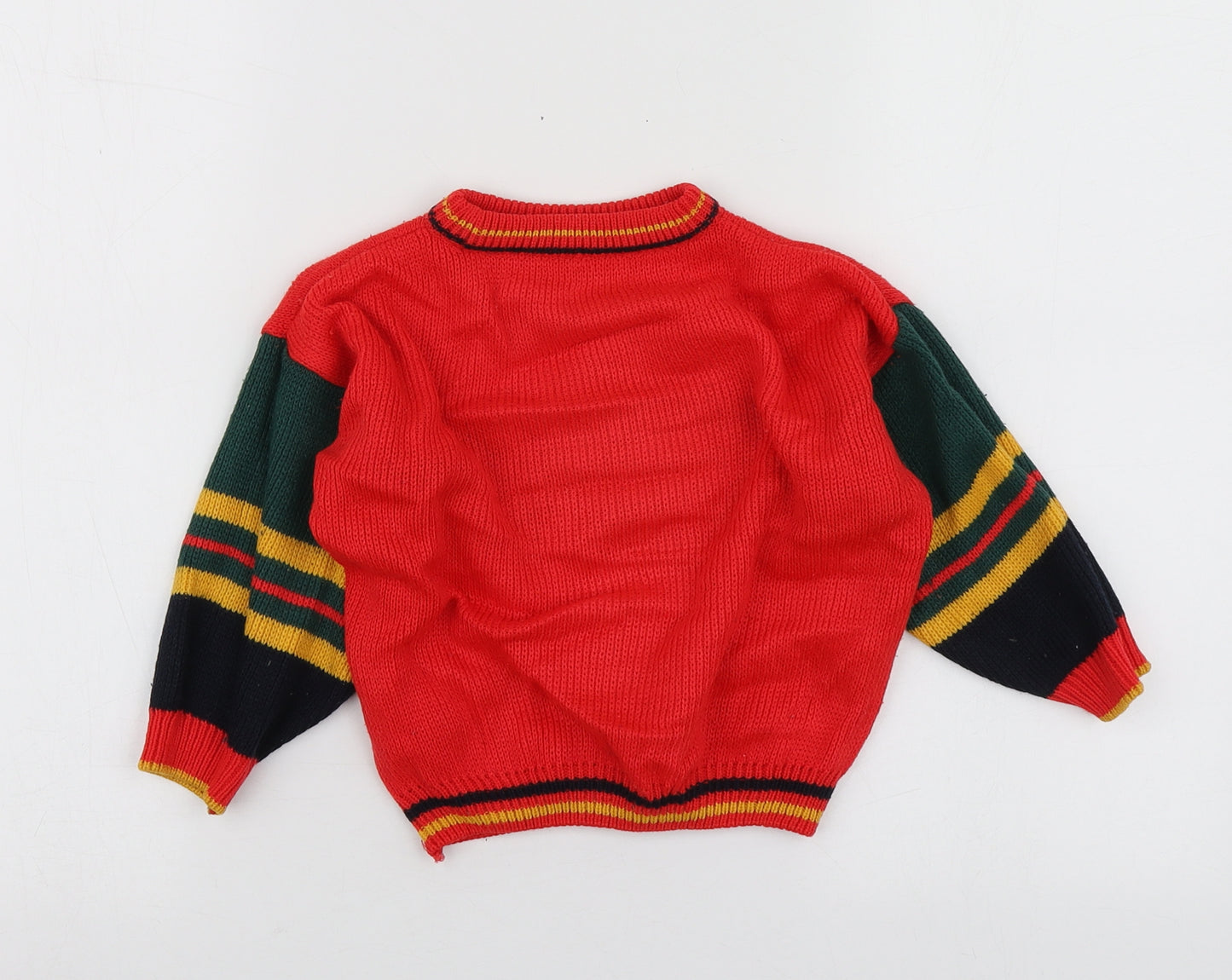 Dunnes Stores Boys Red Geometric Acrylic Pullover Jumper Size 18-24 Months   - Mickey Mouse