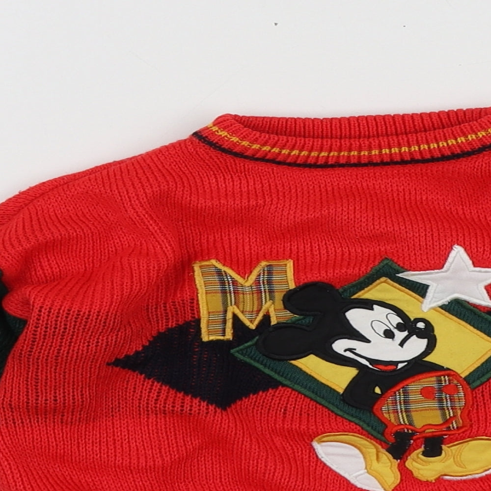 Dunnes Stores Boys Red Geometric Acrylic Pullover Jumper Size 18-24 Months   - Mickey Mouse