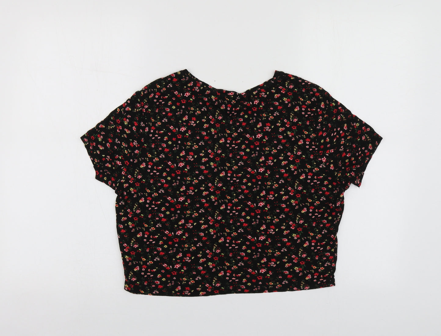Primark Womens Black Floral Viscose Basic T-Shirt Size M Round Neck
