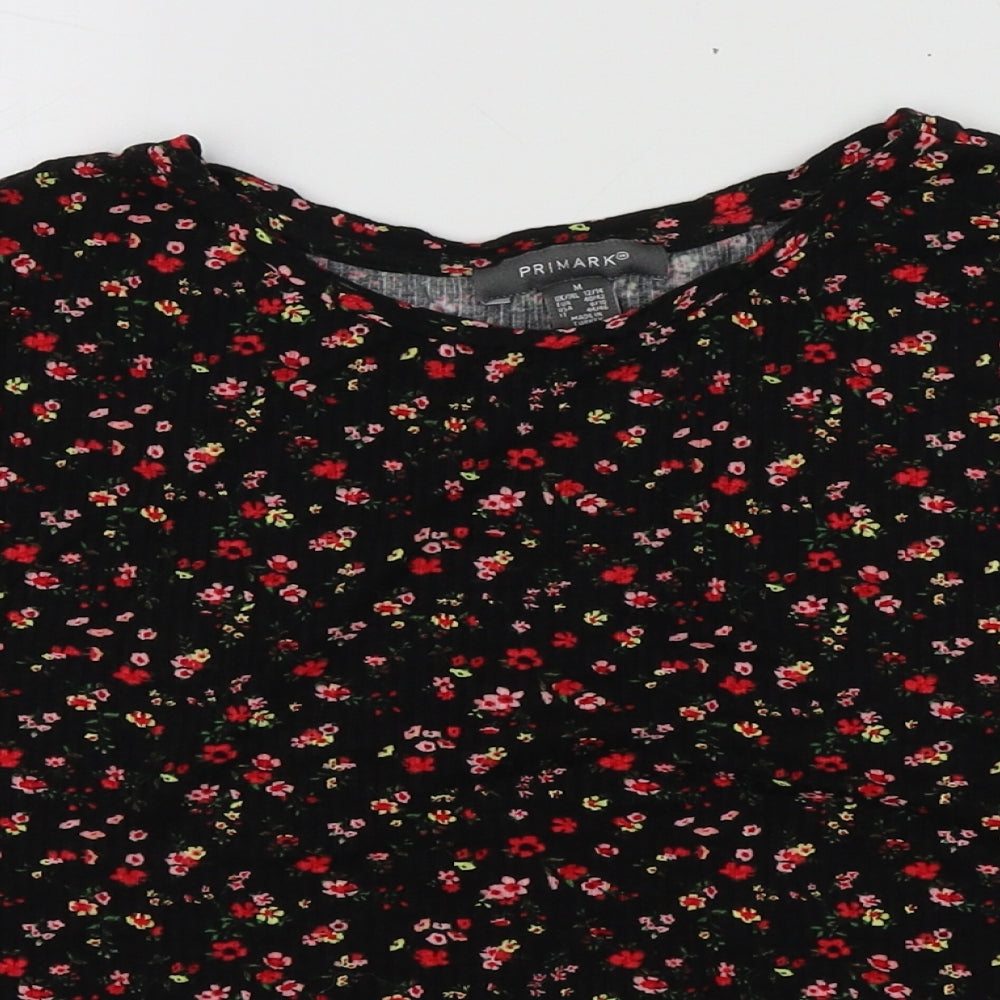 Primark Womens Black Floral Viscose Basic T-Shirt Size M Round Neck