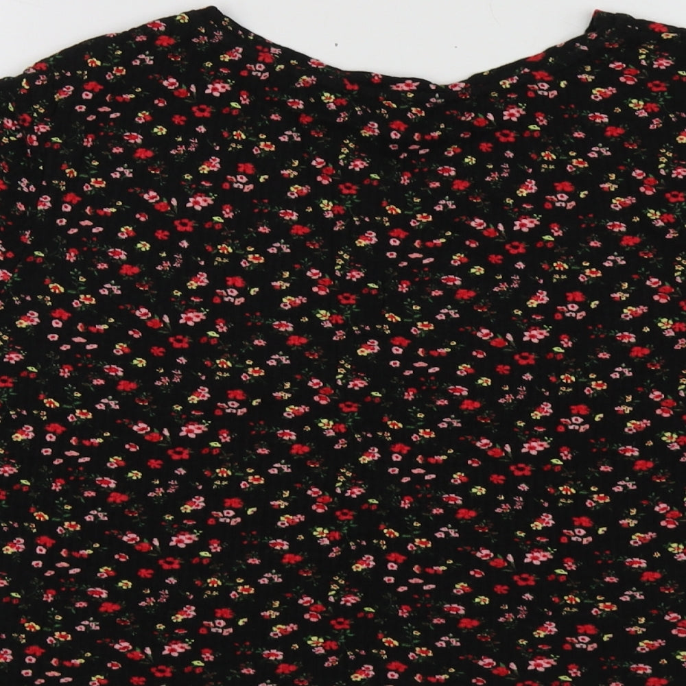 Primark Womens Black Floral Viscose Basic T-Shirt Size M Round Neck