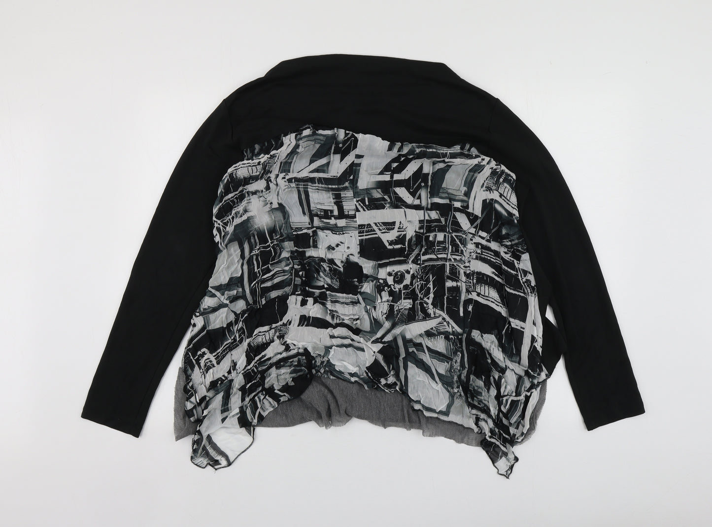 Ozai n Ku Womens Black Geometric Modal Basic Blouse One Size Round Neck