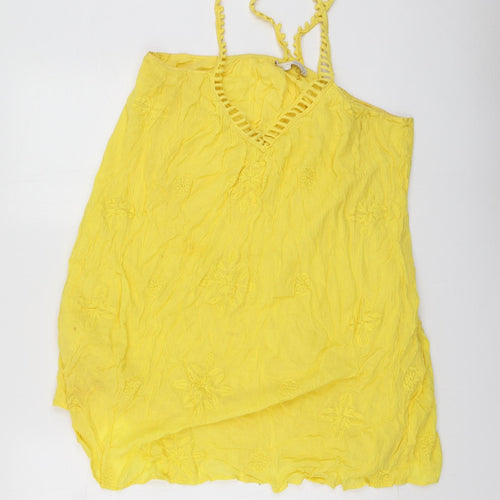 Zara Womens Yellow  Cotton Basic Blouse Size L Halter