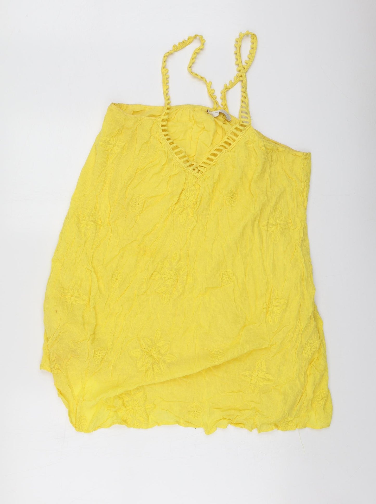 Zara Womens Yellow  Cotton Basic Blouse Size L Halter