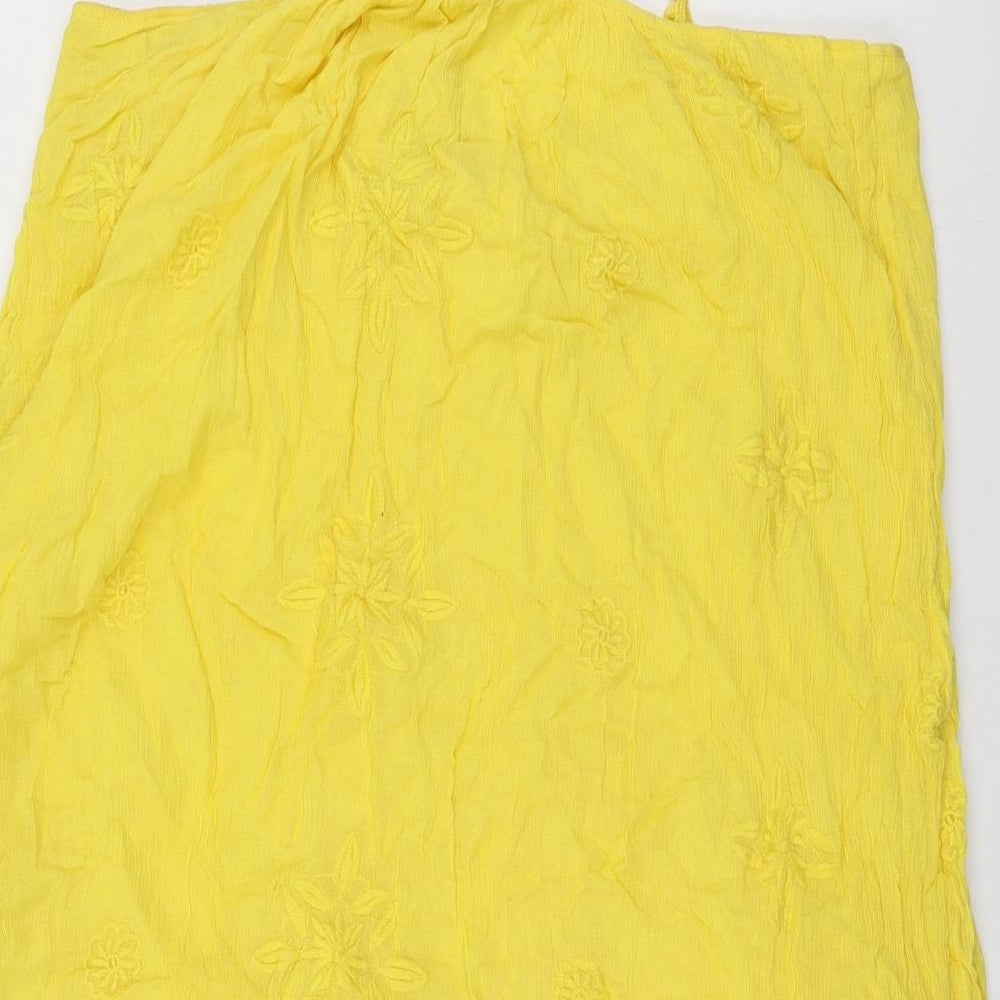 Zara Womens Yellow  Cotton Basic Blouse Size L Halter