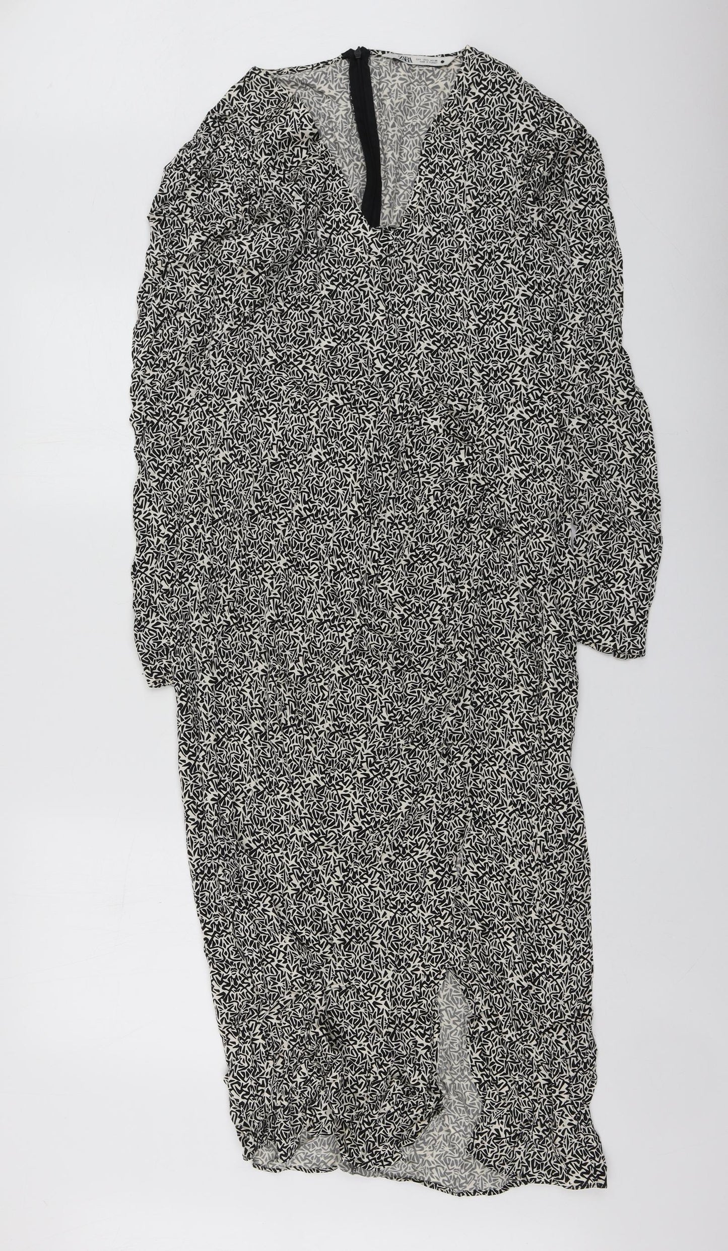 Zara Womens Beige Geometric Viscose Maxi  Size L  V-Neck