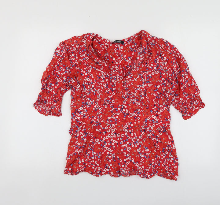 Dunnes Stores Womens Red Floral Viscose Basic Blouse Size M Round Neck