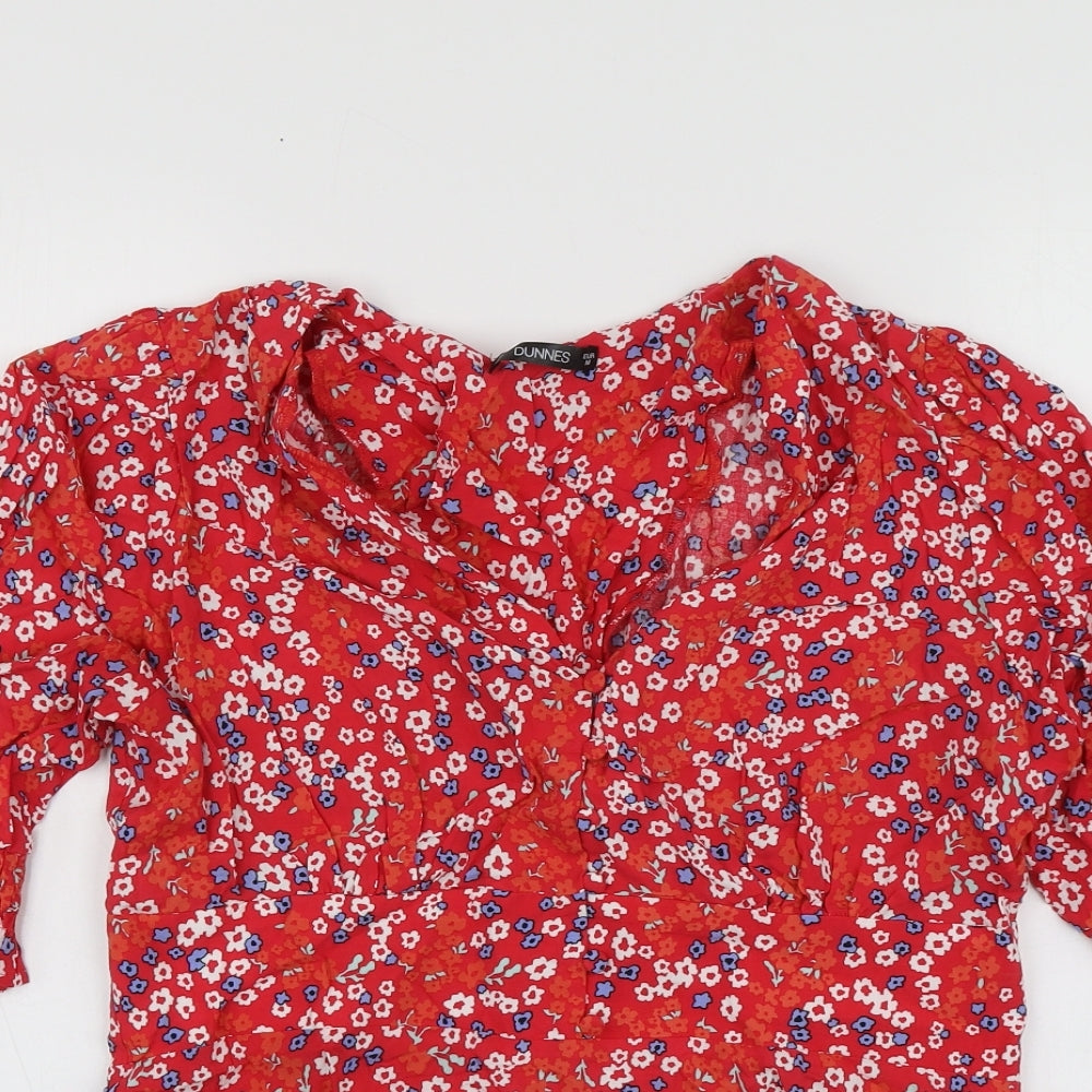Dunnes Stores Womens Red Floral Viscose Basic Blouse Size M Round Neck