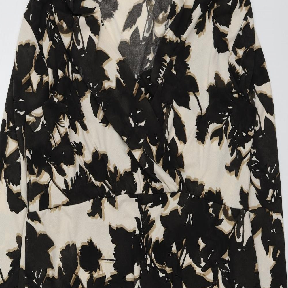 H&M Womens Brown Geometric Polyester A-Line  Size L  V-Neck