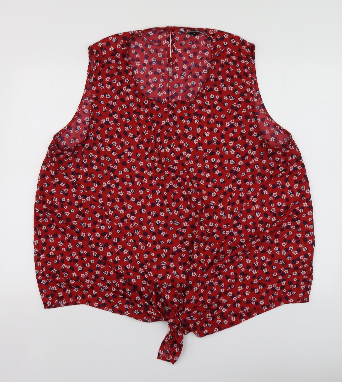 Bonmarché Womens Red Floral Polyester Basic Blouse Size 24 Round Neck
