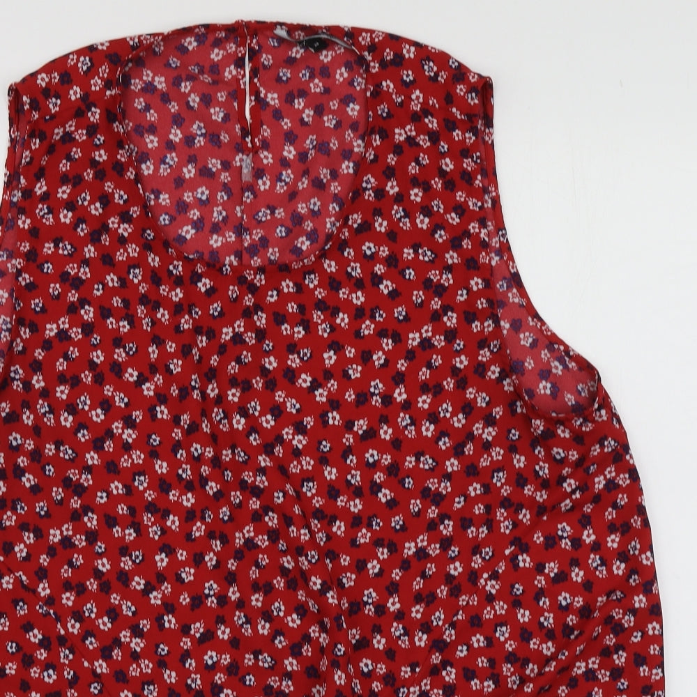 Bonmarché Womens Red Floral Polyester Basic Blouse Size 24 Round Neck