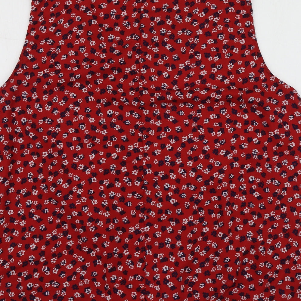 Bonmarché Womens Red Floral Polyester Basic Blouse Size 24 Round Neck