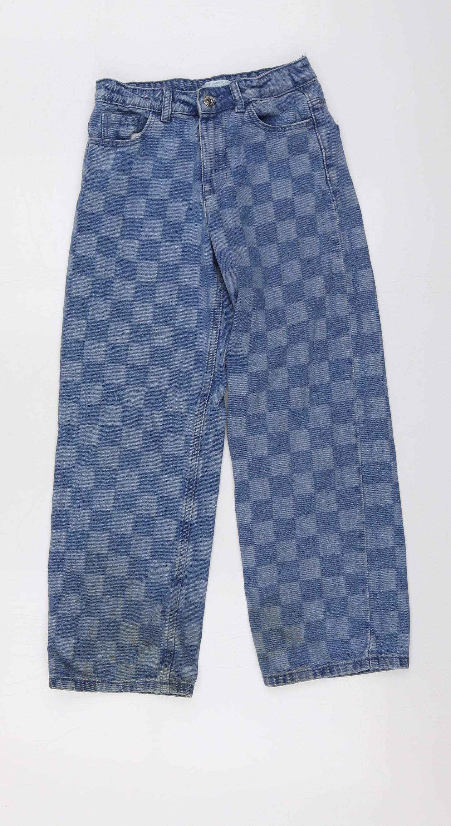 Primark Girls Blue Check Cotton Boyfriend Jeans Size 10-11 Years  Regular