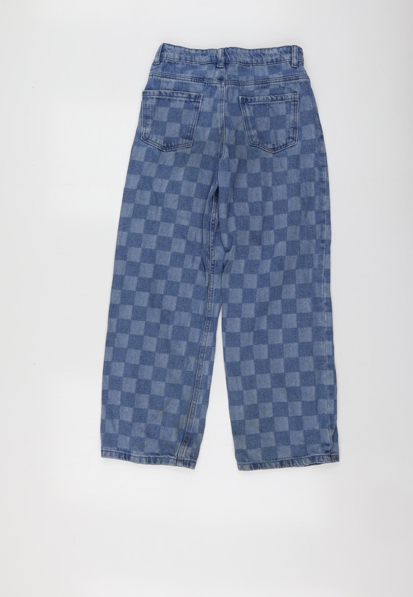 Primark Girls Blue Check Cotton Boyfriend Jeans Size 10-11 Years  Regular