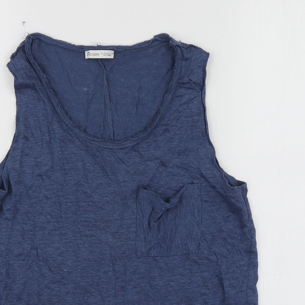 Zara Womens Blue  Cotton Basic T-Shirt Size S Round Neck