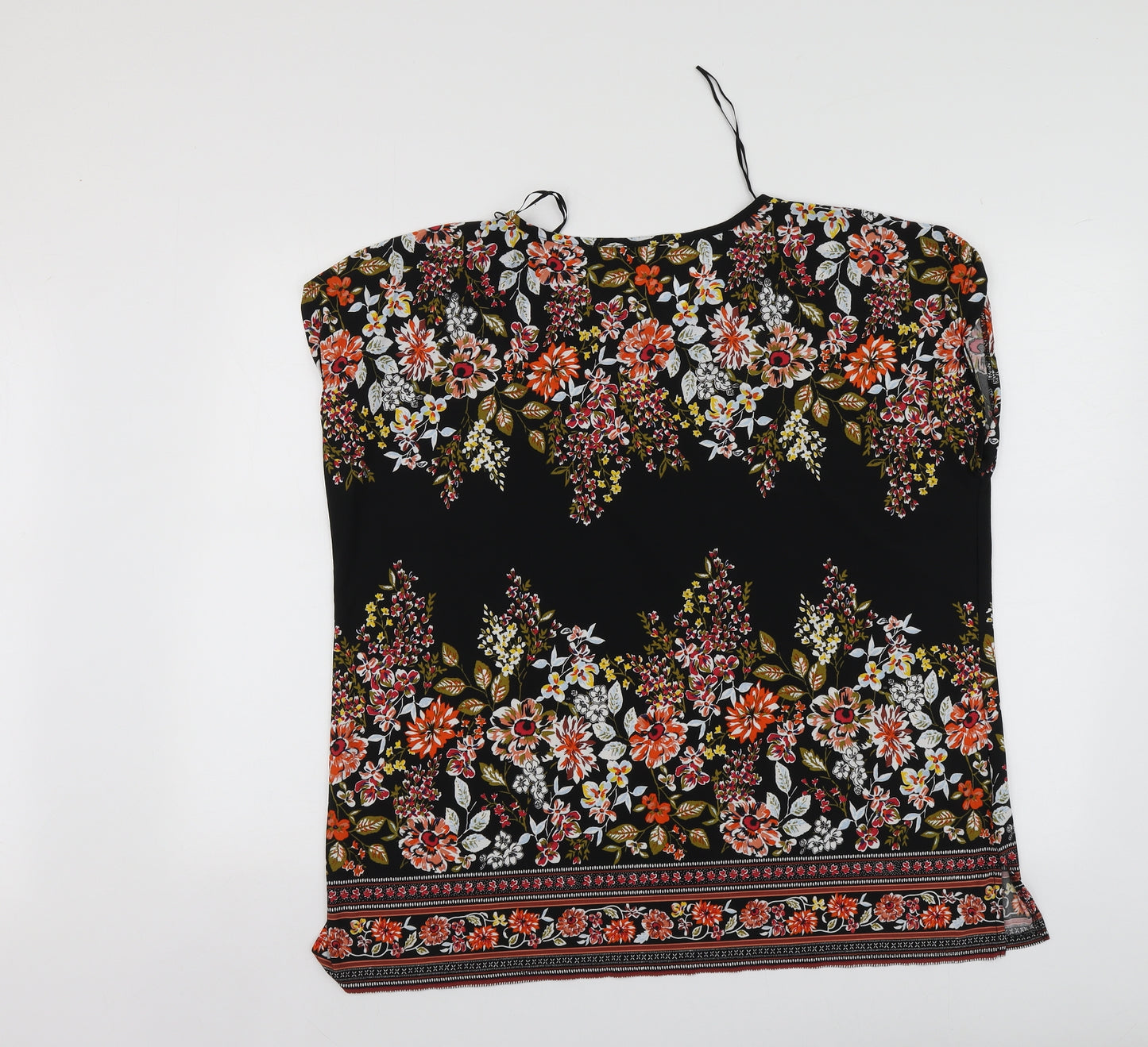Papaya Womens Black Floral Polyester Basic T-Shirt Size 20 Round Neck