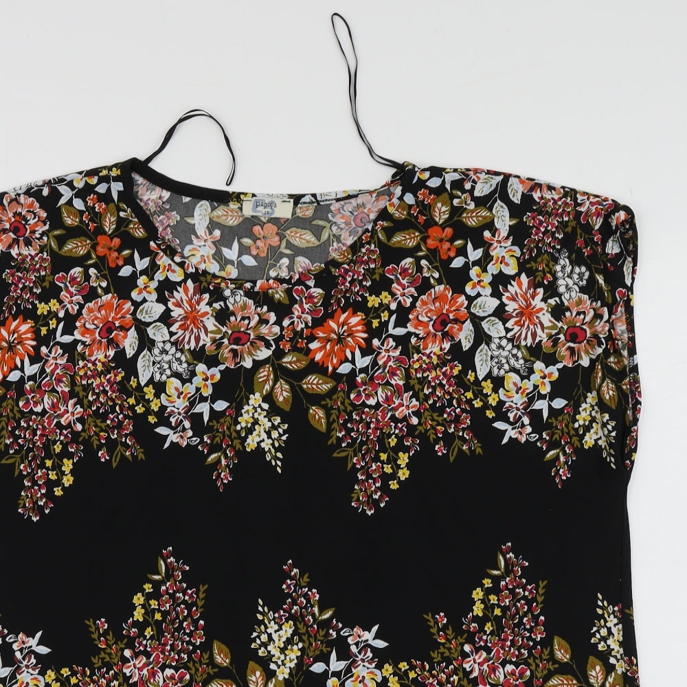 Papaya Womens Black Floral Polyester Basic T-Shirt Size 20 Round Neck