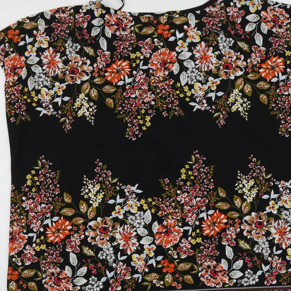 Papaya Womens Black Floral Polyester Basic T-Shirt Size 20 Round Neck