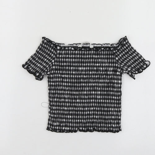 Candy Couture Girls Black Check Polyester Basic T-Shirt Size 11 Years Sweetheart