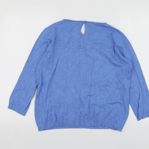 Mango Womens Blue Round Neck  Acrylic Pullover Jumper Size M