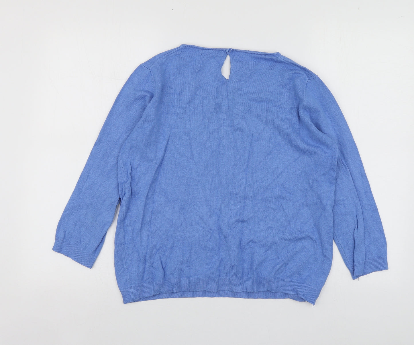 Mango Womens Blue Round Neck  Acrylic Pullover Jumper Size M