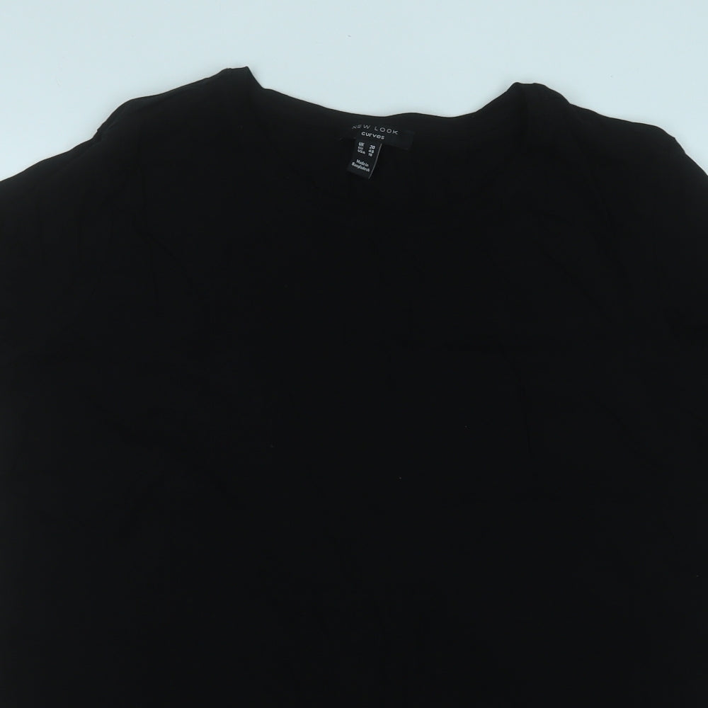 New Look Womens Black  Cotton Basic T-Shirt Size 20 Round Neck