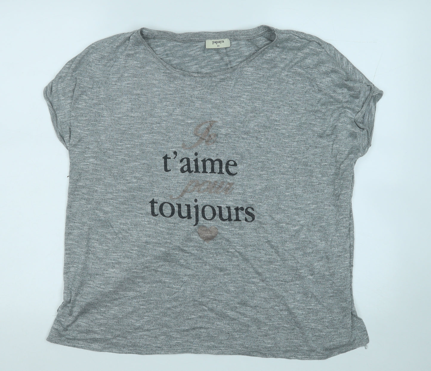 Papaya Womens Grey  Viscose Basic T-Shirt Size 20 Round Neck