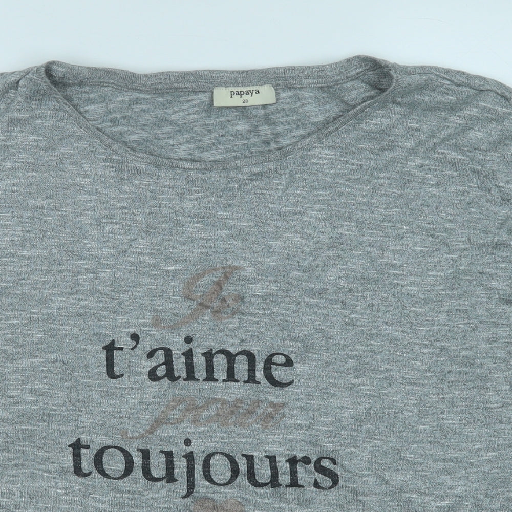 Papaya Womens Grey  Viscose Basic T-Shirt Size 20 Round Neck