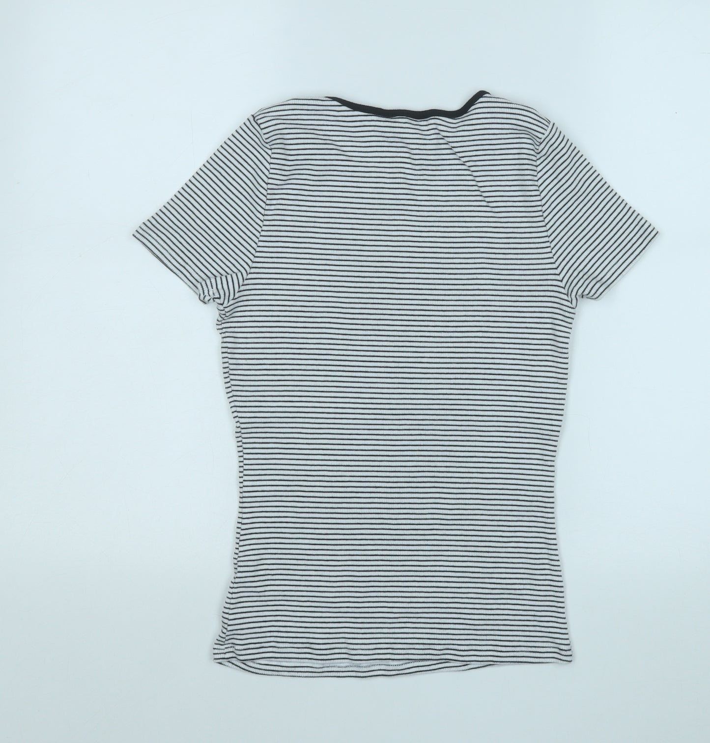 Marks and Spencer Womens White Striped Cotton Basic T-Shirt Size 12 Round Neck