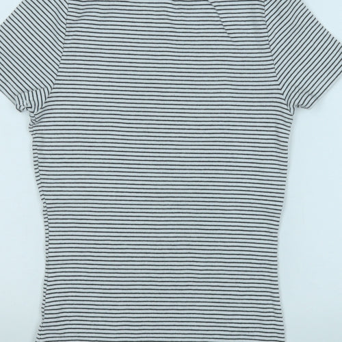 Marks and Spencer Womens White Striped Cotton Basic T-Shirt Size 12 Round Neck