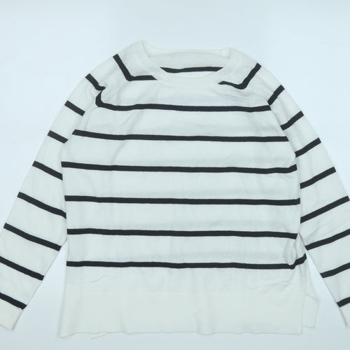 Primark Womens White Round Neck Striped Polyester Pullover Jumper Size 6