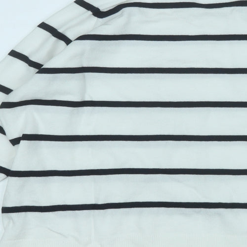 Primark Womens White Round Neck Striped Polyester Pullover Jumper Size 6