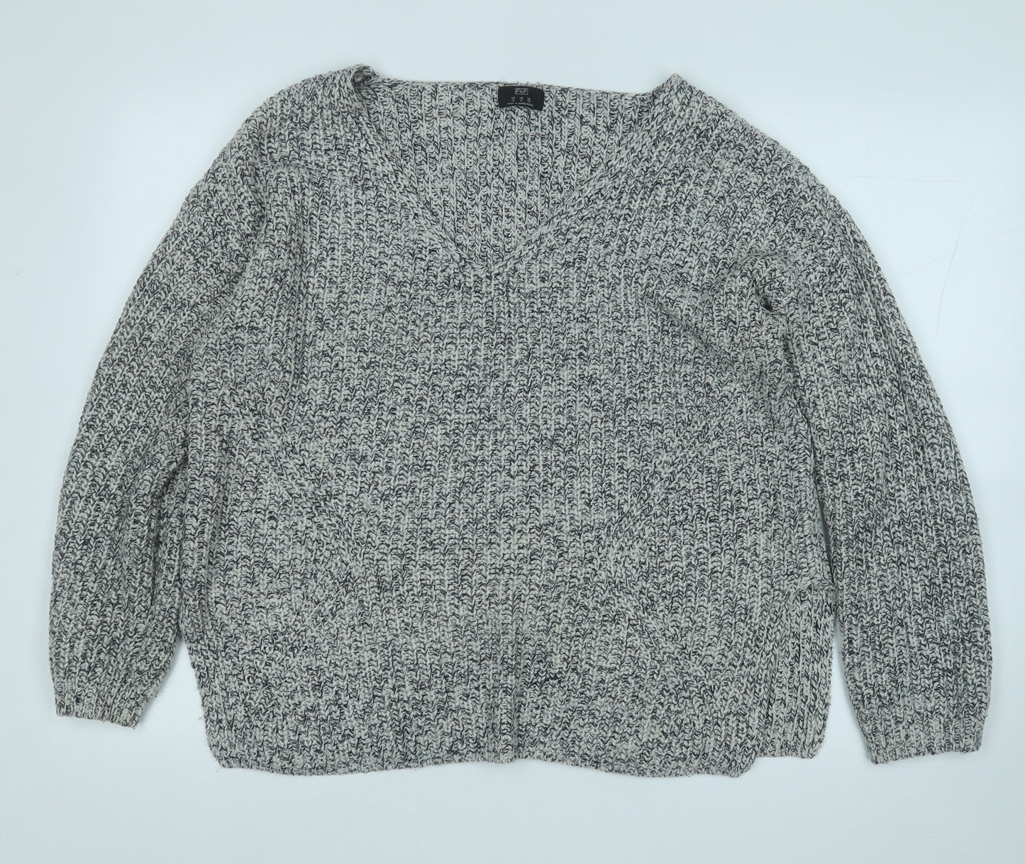 F&F Womens Black V-Neck  Acrylic Pullover Jumper Size 12