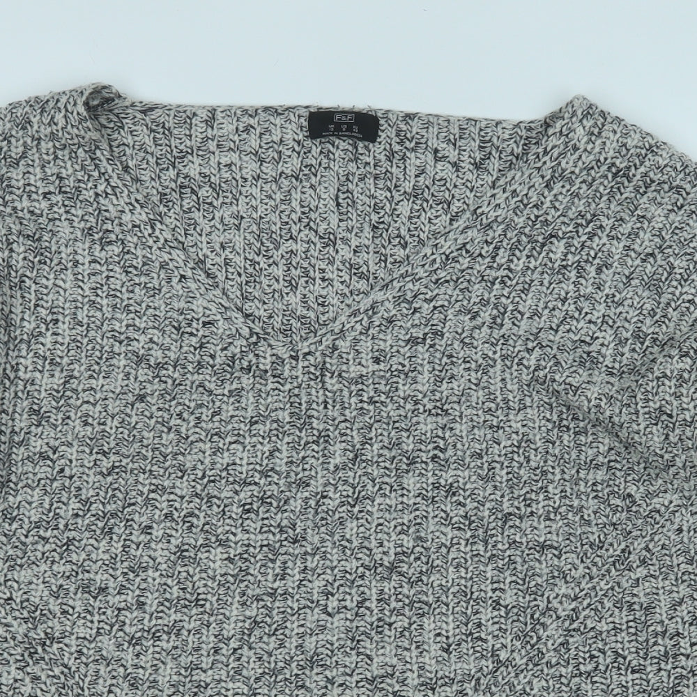 F&F Womens Black V-Neck  Acrylic Pullover Jumper Size 12