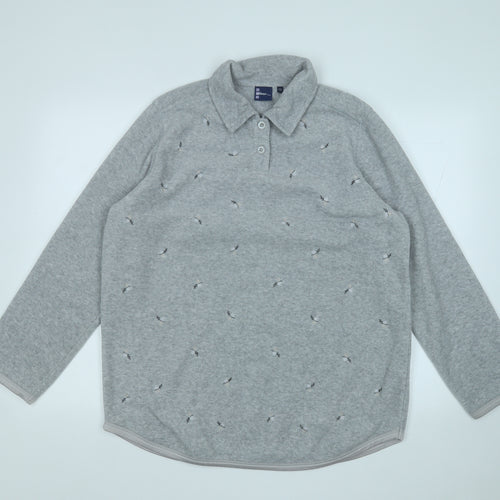 DASH Womens Grey Collared Geometric Polyester Pullover Jumper Size 12