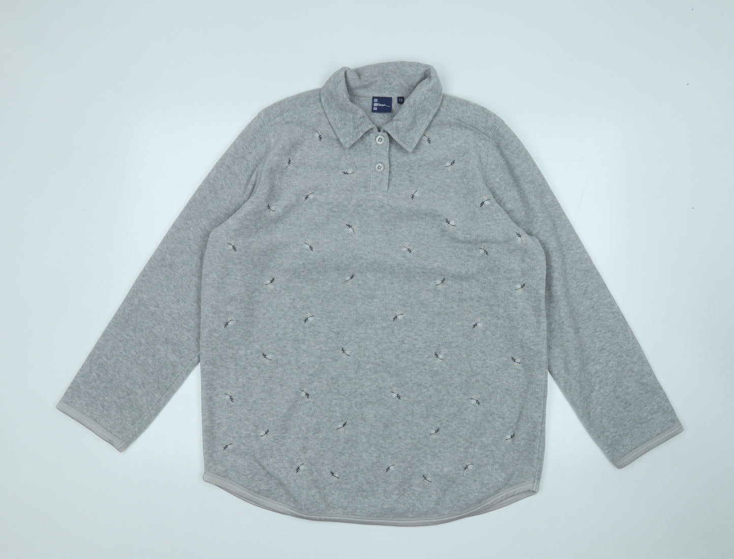 DASH Womens Grey Collared Geometric Polyester Pullover Jumper Size 12