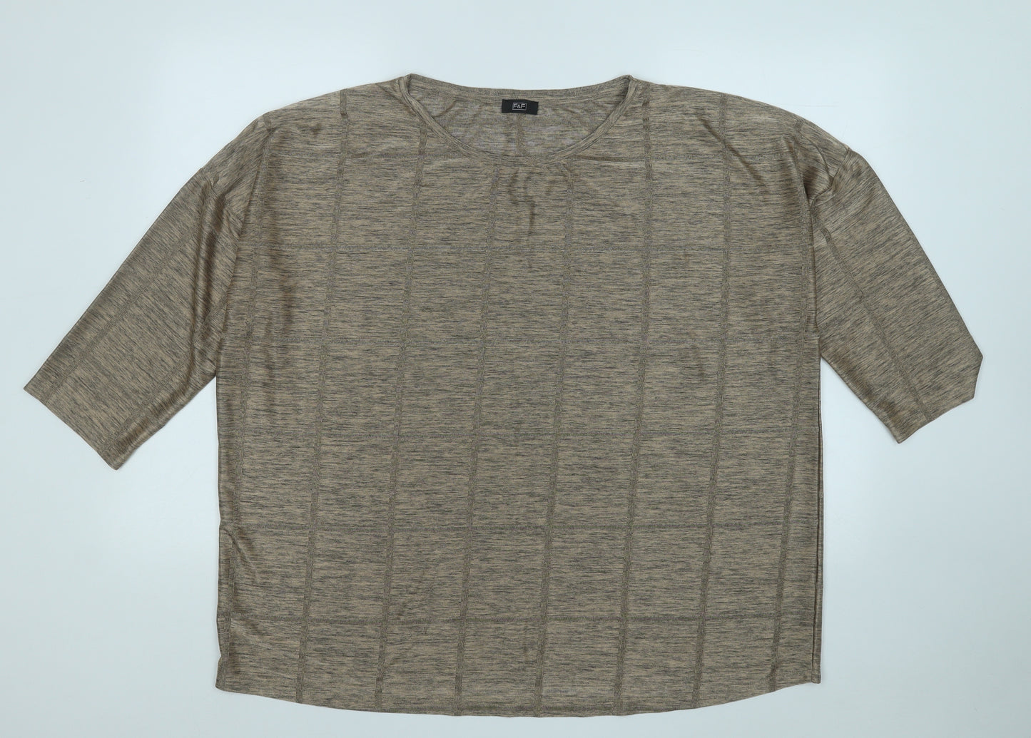 F&F Womens Brown Geometric Acrylic Basic Blouse Size 2XL Round Neck