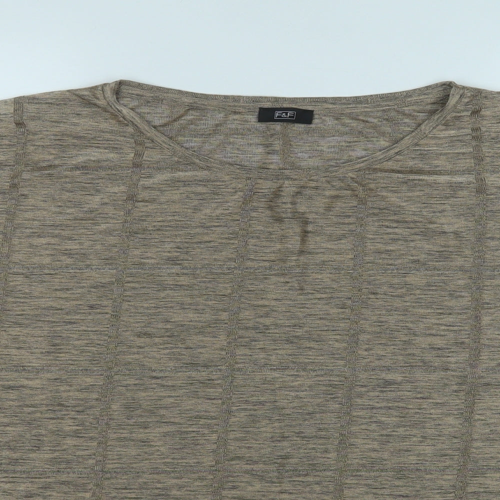 F&F Womens Brown Geometric Acrylic Basic Blouse Size 2XL Round Neck