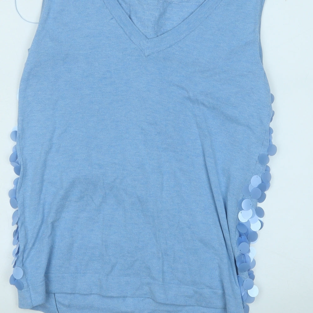 NEXT Womens Blue V-Neck  Viscose Vest Jumper Size 10