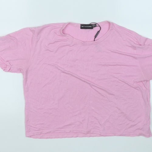 PRETTYLITTLETHING Womens Pink  Viscose Basic T-Shirt Size 8 Round Neck