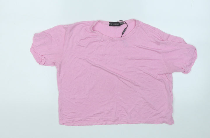 PRETTYLITTLETHING Womens Pink Viscose Basic T-Shirt Size 8 Round Neck