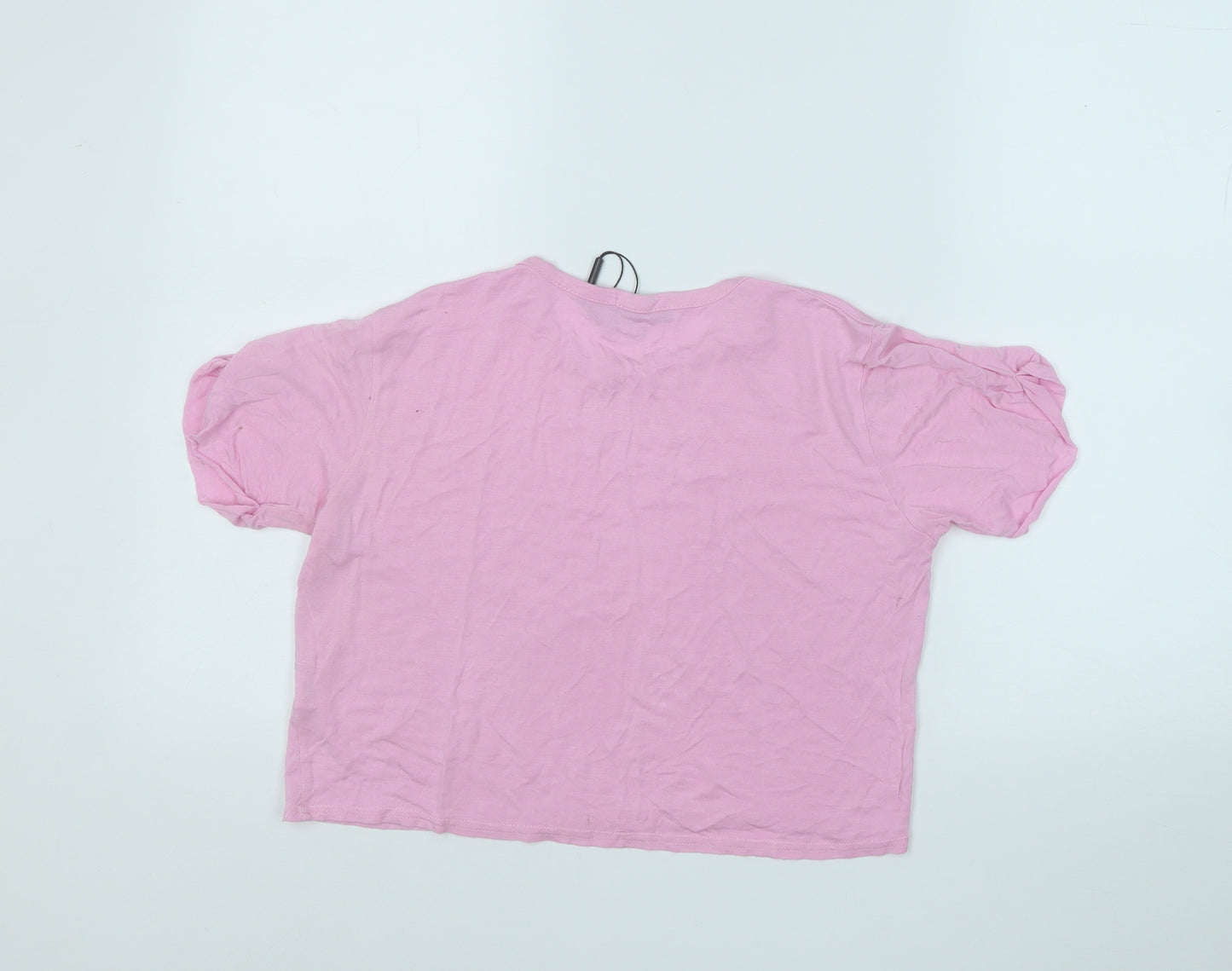 PRETTYLITTLETHING Womens Pink  Viscose Basic T-Shirt Size 8 Round Neck