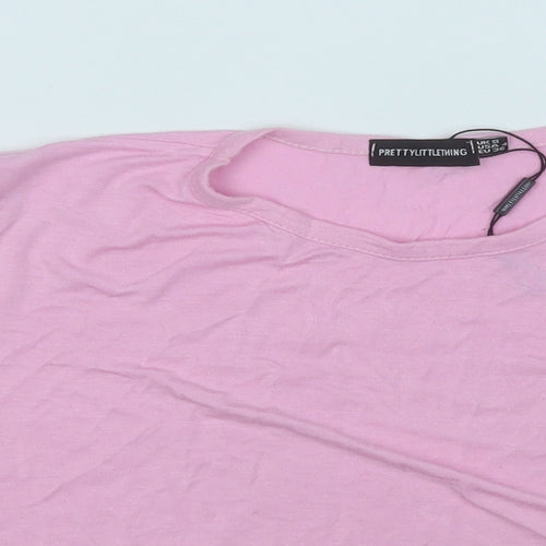 PRETTYLITTLETHING Womens Pink  Viscose Basic T-Shirt Size 8 Round Neck