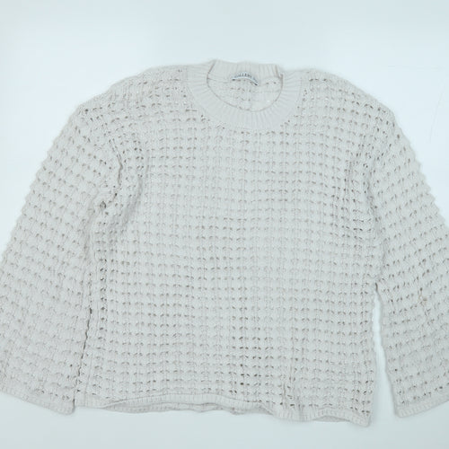 Gallery Womens White Round Neck  Cotton Pullover Jumper Size L