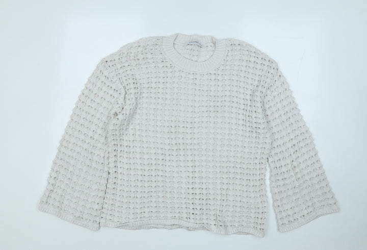 Gallery Womens White Round Neck  Cotton Pullover Jumper Size L